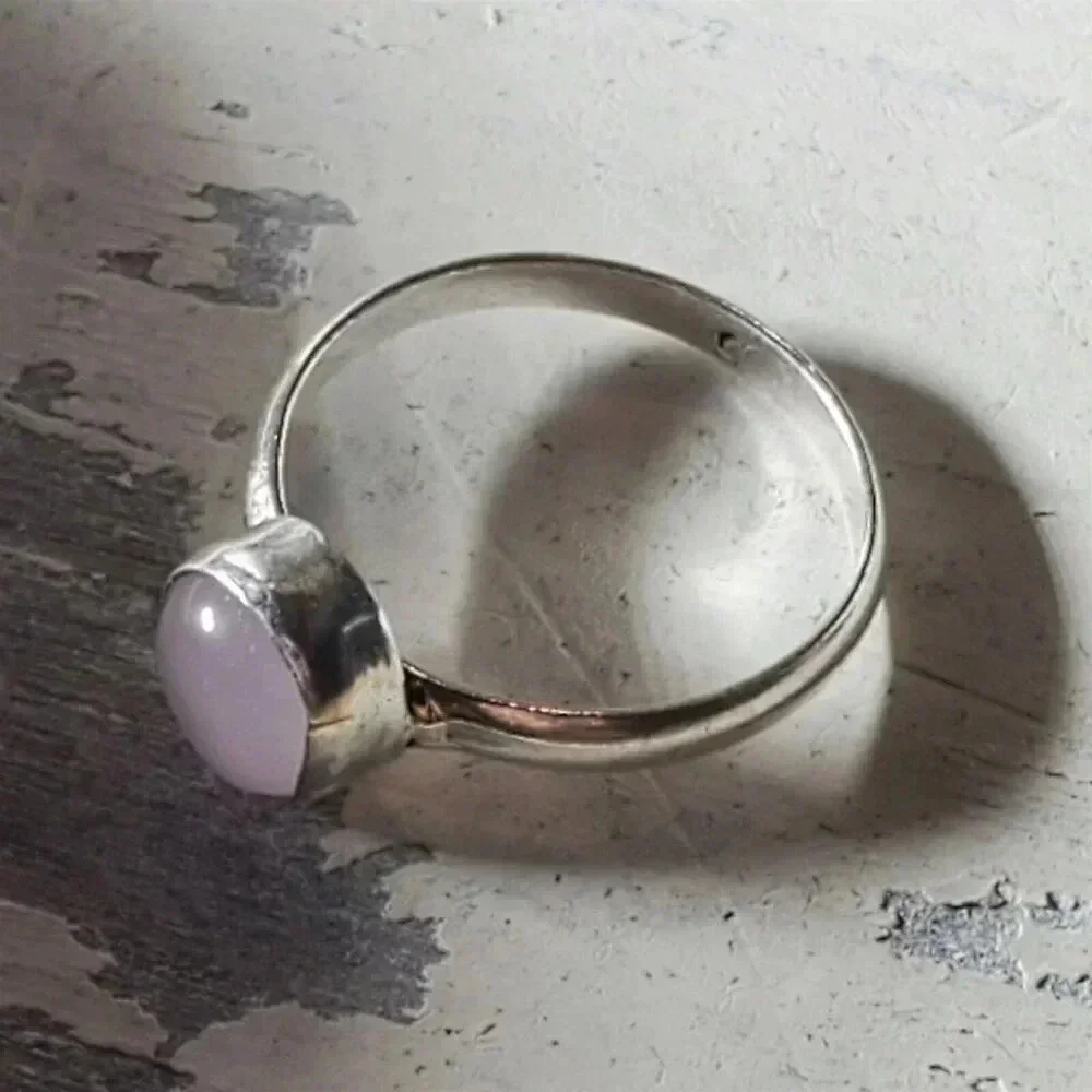 Artisan India Rose Quartz 925 Sterling Silver Plated Gemstone Ring Size 7